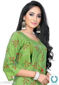 Women Cotton Maternity Applique Green Kurti - XXL (Bust Size: 44 in, Size Length: 44 in) 